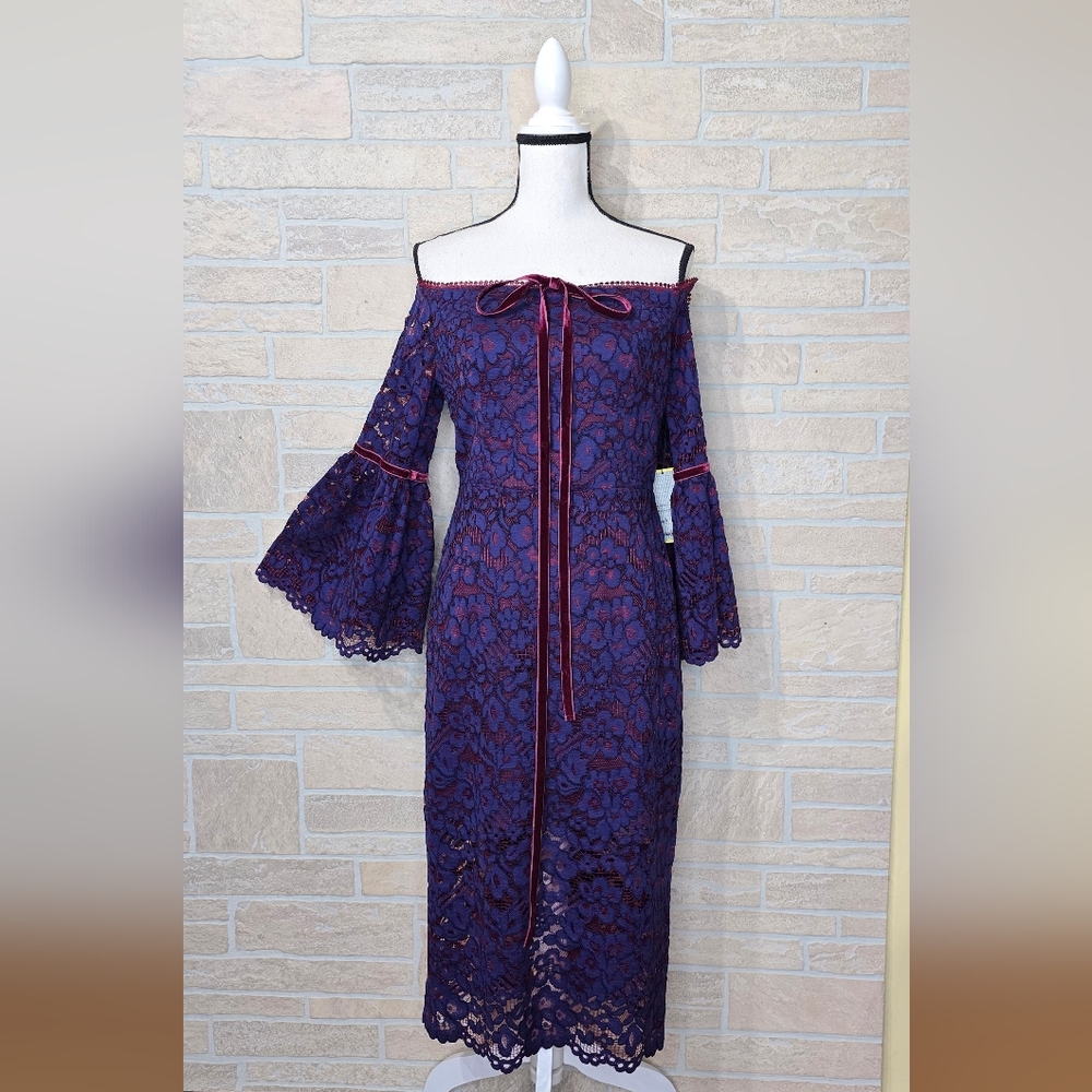 NWT ALEXIS BELIN NEIMAN MARCUS EXCLUSIVE Lace Overlay Bell Sleeve Halter - Picture 5 of 10